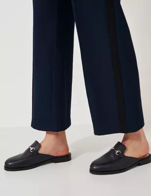Womens Leather Bar Mule Loafers