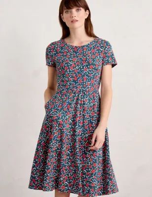 Womens Organic Cotton Floral Knee Length Skater Dress