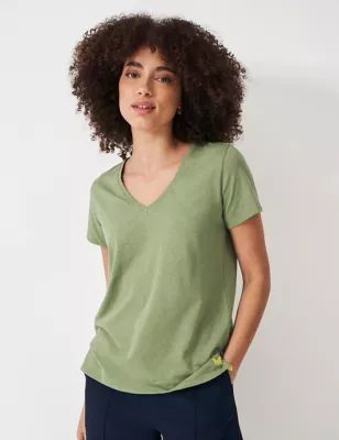 Womens Pure Cotton Slub V-Neck T-Shirt