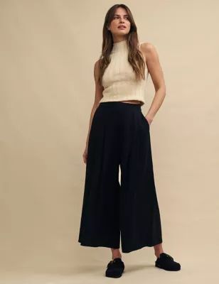 Womens Linen Rich Wide Leg Culottes