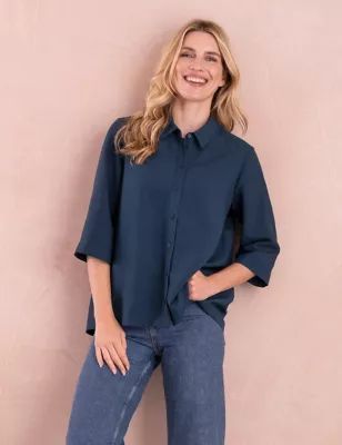 Womens Linen Blend Pleat Detail Shirt