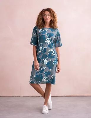 Womens Pure Cotton Floral T-Shirt Dress