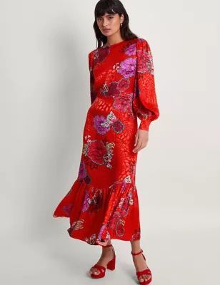 Womens Floral Midaxi Tea Dress