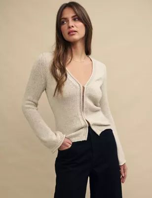 Womens V-Neck Cardigan with Linen