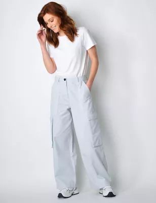 Womens Pure Cotton Cargo Wide Leg Trousers
