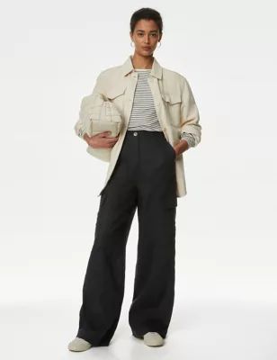 Womens Pure Linen Cargo Trousers