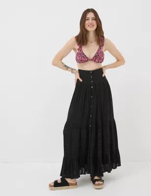 Womens Cotton Blend Maxi A-Line Beach Skirt
