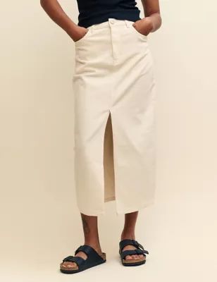 Womens Denim Midi Column Skirt