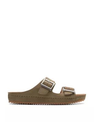 Womens Leather Buckle Sliders