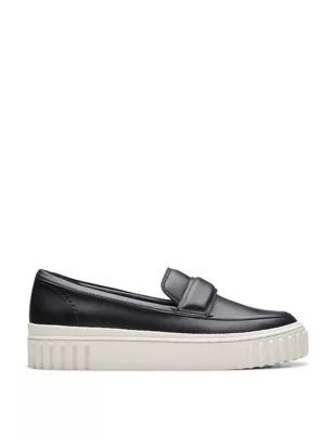 Womens Leather Flatform Loafers