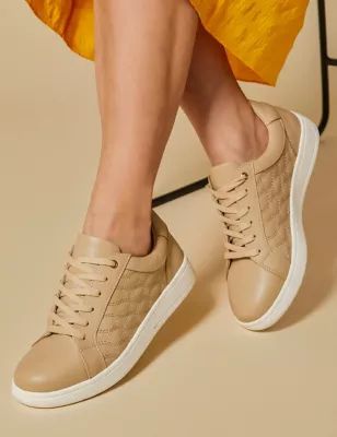 Womens Leather Lace Up Quilted Flatform Trainers