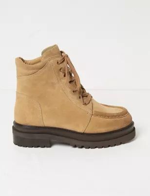 Womens Suede Hiker Flat Ankle Boots