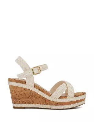 Womens Wide Fit Woven Strappy Wedge Sandals