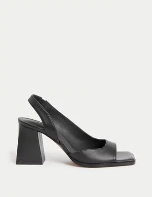 Womens Leather Block Heel Slingback Sandals