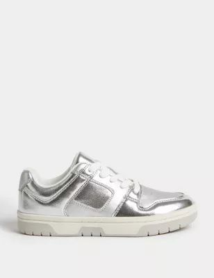 Womens Lace Up Metallic Trainers