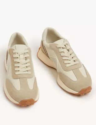 Womens Leather Lace Up Side Detail Trainers