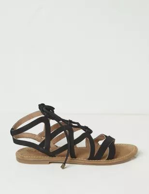 Womens Suede Lace Up Flat Gladiator Sandals