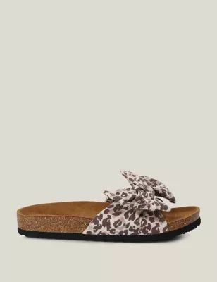 Womens Lady Ava Animal Print Bow Footbed Sliders