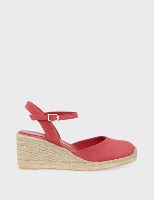 Womens Suede Ankle Strap Wedge Espadrilles