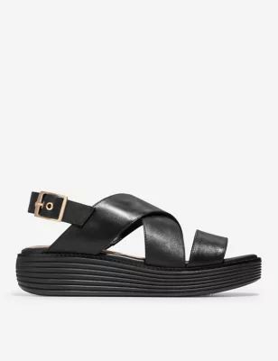 Womens Leather Buckle Crossover Flatform Sandals