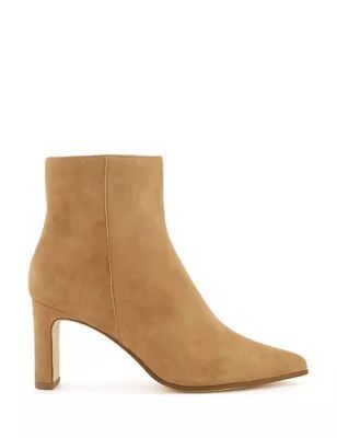 Womens Suede Block Heel Pointed Ankle Boots