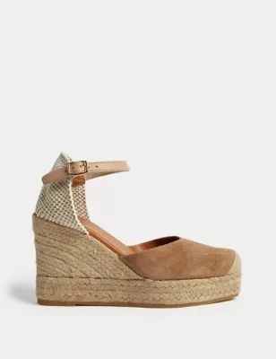 Womens Suede Ankle Strap Wedge Espadrilles