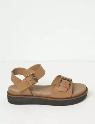 Womens Leather Buckle Ankle Strap Flatform Sandals