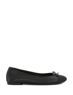 Womens Leather Bow Flat Ballet Pumps