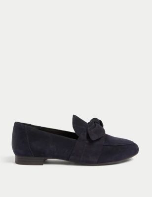 Womens Wide Fit Suede Bow Flat Loafers