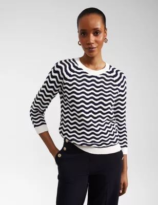 Womens Pure Cotton Textured Striped Jumper