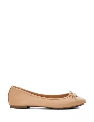 Womens Leather Bow Flat Ballet Pumps