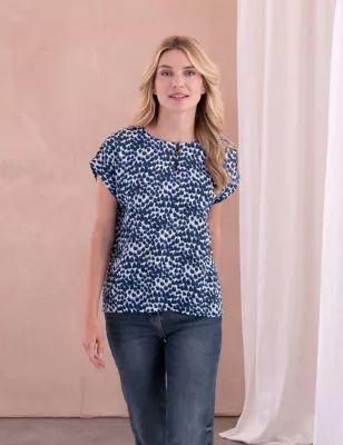 Womens Pure Linen Printed Top