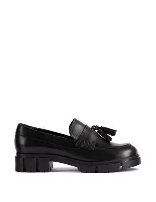 Womens Leather Tassel Flatform Loafers