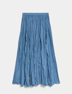 Womens Textured Pleated Maxi Slip Skirt