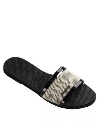 Womens Woven Metallic Flip Flops