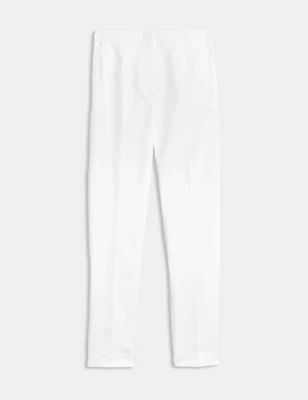 Womens Cotton Blend Slim Fit Ankle Grazer Trousers