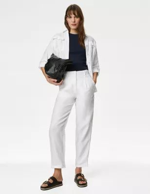 Womens Pure Linen Tapered Trousers