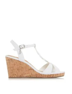 Womens Leather T Bar Wedge Sandals