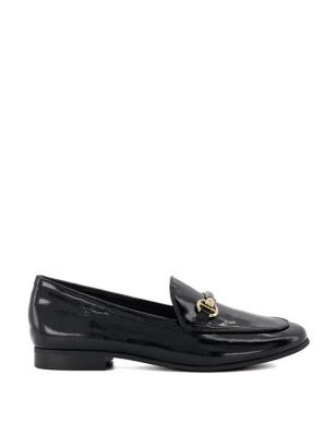 Womens Leather Bar Trim Flat Loafers