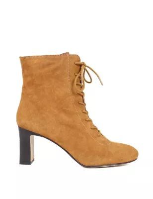 Womens Suede Lace Up Block Heel Ankle Boots