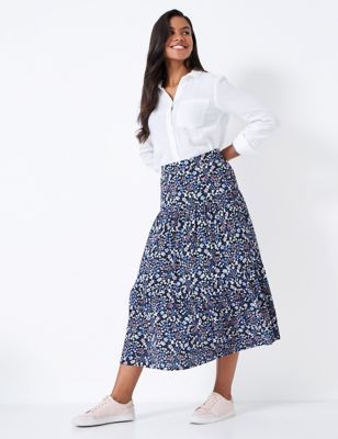 Womens Floral Midi Tiered Skirt