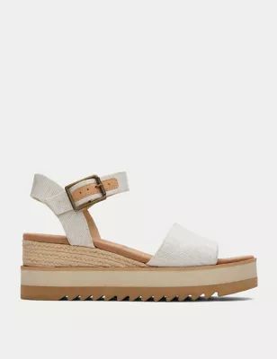 Womens Canvas Buckle Ankle Strap Wedge Espadrilles