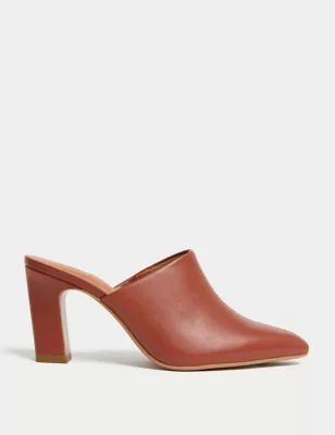 Womens Leather Statement Heel Pointed Mules