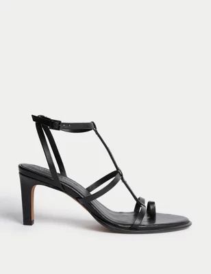 Womens Leather Strappy Stiletto Heel Sandals