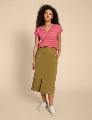 Womens Organic Cotton Midi Cargo Skirt