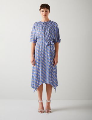Womens Geometric Midi Waisted Dress