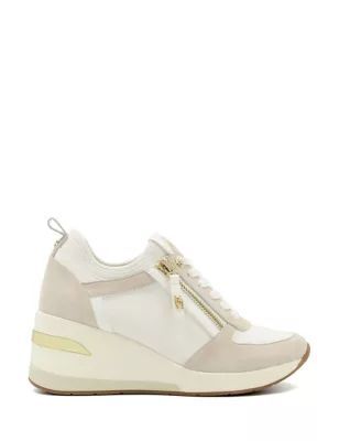 Womens Leather Wedge Suede Panel Trainers