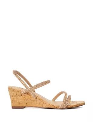 Womens Cork Embellished Strappy Wedge Sandals