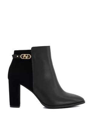 Womens Leather Buckle Block Heel Ankle Boots