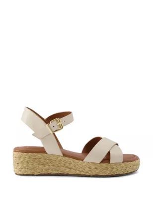 Womens Wide Fit Leather Wedge Espadrilles